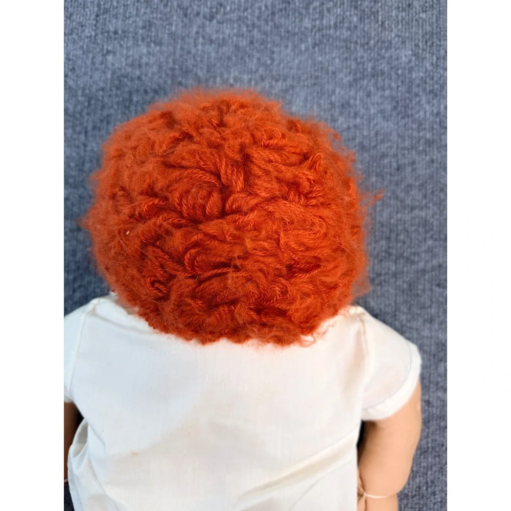 Vintage Handmade Soft Sculpture Cloth Doll Red Yarn Hair USA Shirt 21